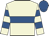Beige, royal blue hoop, hooped sleeves, royal blue cap