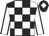 White & black check, black seams on sleeves, black cap, white diamond