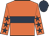 Orange, dark blue hoop, dark blue stars on sleeves, dark blue cap