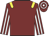 Maroon, yellow epaulettes, maroon & white striped sleeves, maroon & white hooped cap
