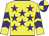 Yellow, purple stars, chevrons on sleeves, purple and yellow quartered cap