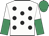 White, black spots, white and emerald green halved sleeves, emerald green cap