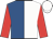 Royal blue and white (halved), red sleeves, white cap
