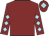 maroon, light blue diamonds on sleeves, light blue diamond on cap