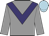 Grey body, purple chevron, grey arms, soft blue cap