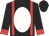Black, red braces, white oval, red cuffs