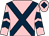 Pink, dark blue cross belts, chevrons on sleeves, pink cap, dark blue diamond