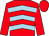 Red, light blue chevrons, red sleeves and cap