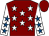 Maroon, white stars, white sleeves, royal blue stars, maroon cap