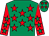 Emerald green, red stars, red sleeves, emerald green stars, emerald green cap, red stars