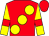 Red, large yellow spots, yellow sleeves, red armlet, red cap