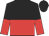 black and red halved horizontally, black and red halved sleeves, black cap