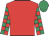 red, red and emerald green checked sleeves, emerald green cap