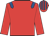 Red, royal blue epaulets, striped cap