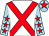 White, red cross belts, light blue sleeves, red stars, light blue cap, red star