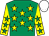 Emerald green, yellow stars, yellow sleeves, emerald green stars, white cap