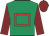 Emerald green, red hollow box, maroon sleeves and cap
