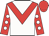 White, red chevron, red sleeves, white spots, red cap