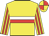 yellow, white and red hoop, red stripes on sleeves, yellow and red quartered cap