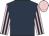dark blue, pink sleeves, dark blue stripes, pink cap