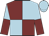 Maroon and light blue quartered, light blue and maroon halved sleeves, light blue cap
