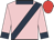 Pink, dark blue sash, collar and cuffs, crimson cap