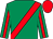 Emerald green, red sash, red stripe on sleeves, red cap