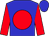 Blue body, red disc, red arms, blue cap