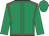 Emerald green, orange seams, emerald green sleeves & cap