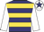 Navy blue & gold hoops, white sleeves, white cap, navy blue star