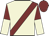 Beige, maroon sash, halved sleeves, maroon cap