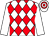 White & red diamonds, white sleeves, hooped cap