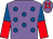 Mauve, royal blue spots, royal blue and red halved sleeves, mauve cap, red spots