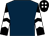 Dark blue, black sleeves, white chevrons, black cap, white spots