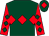 Dark green, red triple diamond, red sleeves, dark green diamonds, dark green cap, red diamond