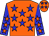 Orange body, big-blue stars, big-blue arms, orange stars, orange cap, big-blue stars