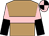 light brown, pink hoop, pink and black halved sleeves, pink and black quartered cap