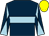 Dark blue, light blue hoop, diabolo on sleeves, yellow cap