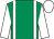Emerald green, white braces, sleeves and cap
