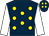 Dark blue, yellow spots, white sleeves