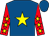 Royal blue, yellow star, red sleeves, yellow stars, royal blue cap