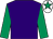 Purple, emerald green sleeves, white cap, emerald green star