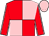 Pink & red quartered, red sleeves, pink seams, pink cap