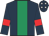 Dark blue, emerald green panel, red armlet, dark blue cap, white stars