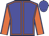 Blue body, orange seams, orange arms, blue seams, blue cap