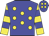 Big-blue body, yellow spots, yellow arms, big-blue hooped, big-blue cap, yellow spots