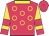 Cerise, gold circles, gold sleeves, cerise bars and cuffs, gold collar, cerise cap, gold button