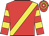 Red, yellow sash, hooped sleeves and cap
