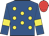Royal blue, yellow spots and armlets, red cap