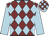 Maroon, light blue diamonds, light blue sleeves, light blue and maroon checked cap
